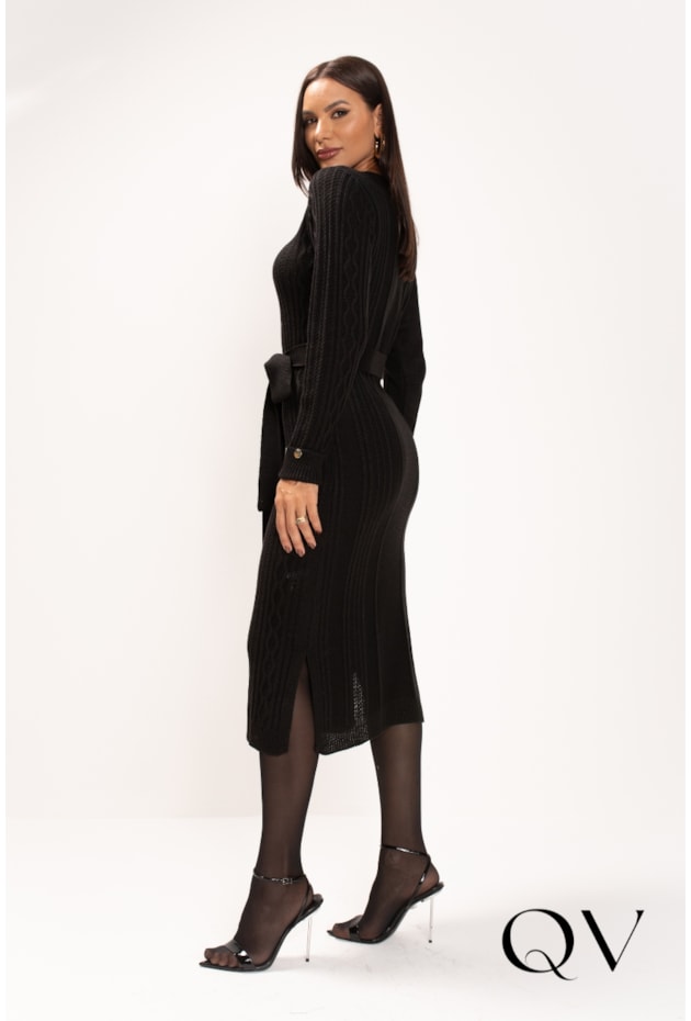 VESTIDO EM TRICOT VISCOSE PRETO - LEKAZIS