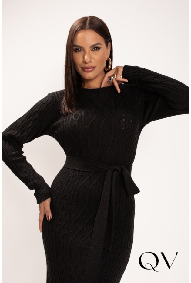 VESTIDO EM TRICOT VISCOSE PRETO - LEKAZIS