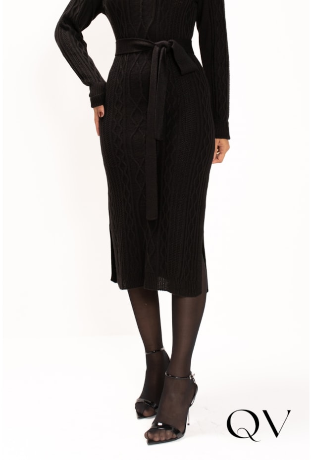 VESTIDO EM TRICOT VISCOSE PRETO - LEKAZIS