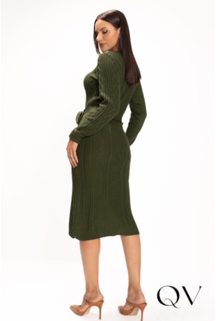 VESTIDO EM TRICOT VISCOSE VERDE MILITAR - LEKAZIS