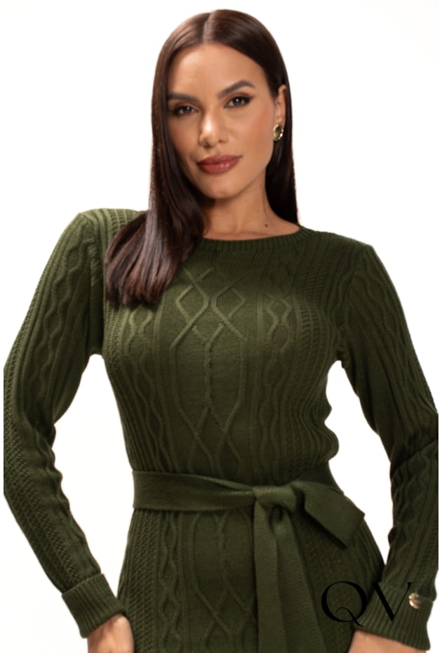 VESTIDO EM TRICOT VISCOSE VERDE MILITAR - LEKAZIS