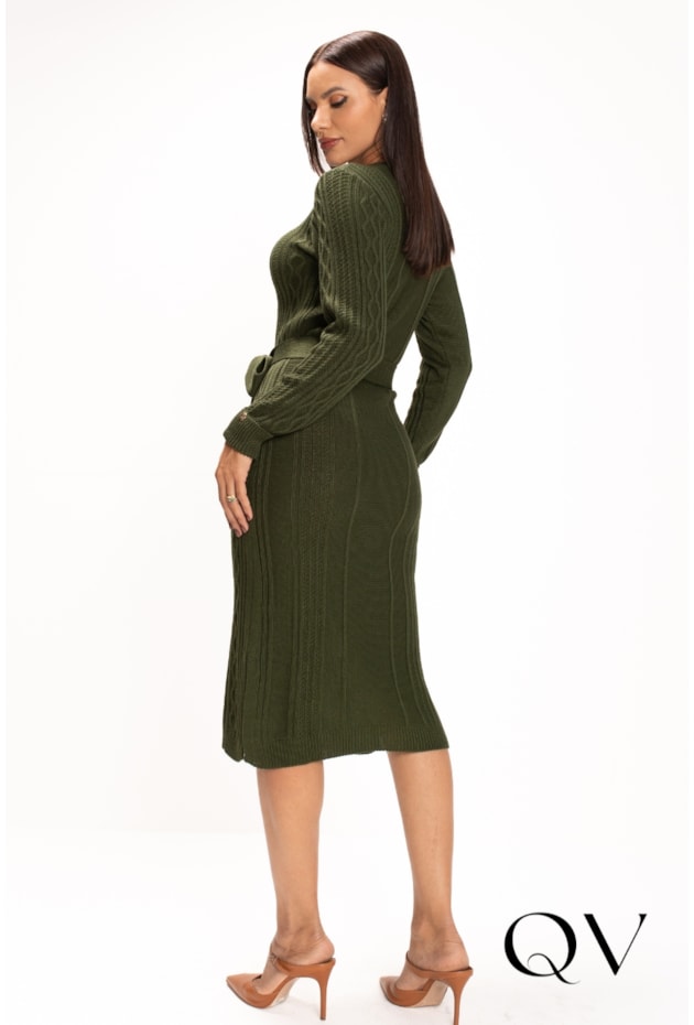 VESTIDO EM TRICOT VISCOSE VERDE MILITAR - LEKAZIS