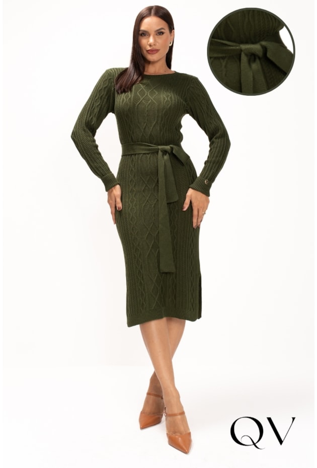 VESTIDO EM TRICOT VISCOSE VERDE MILITAR - LEKAZIS