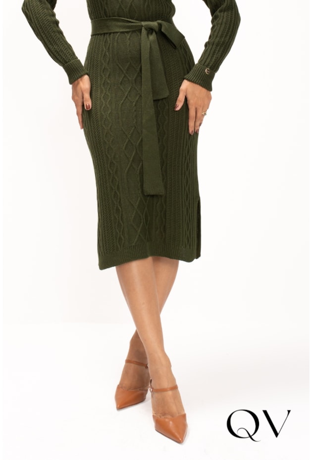 VESTIDO EM TRICOT VISCOSE VERDE MILITAR - LEKAZIS