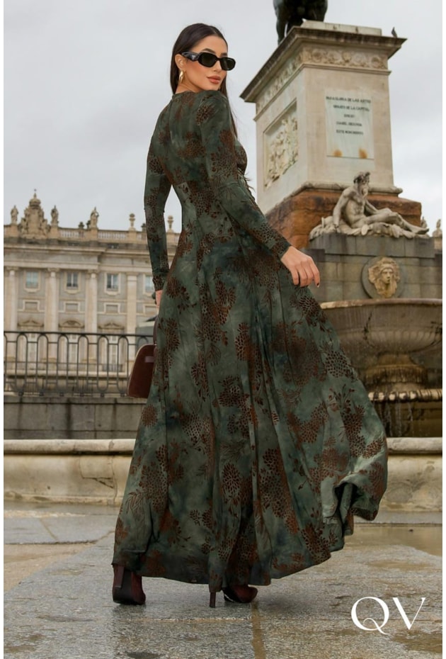 VESTIDO EM TULE COM RELEVO VERDE ESCURO - LUZIA FAZZOLLI