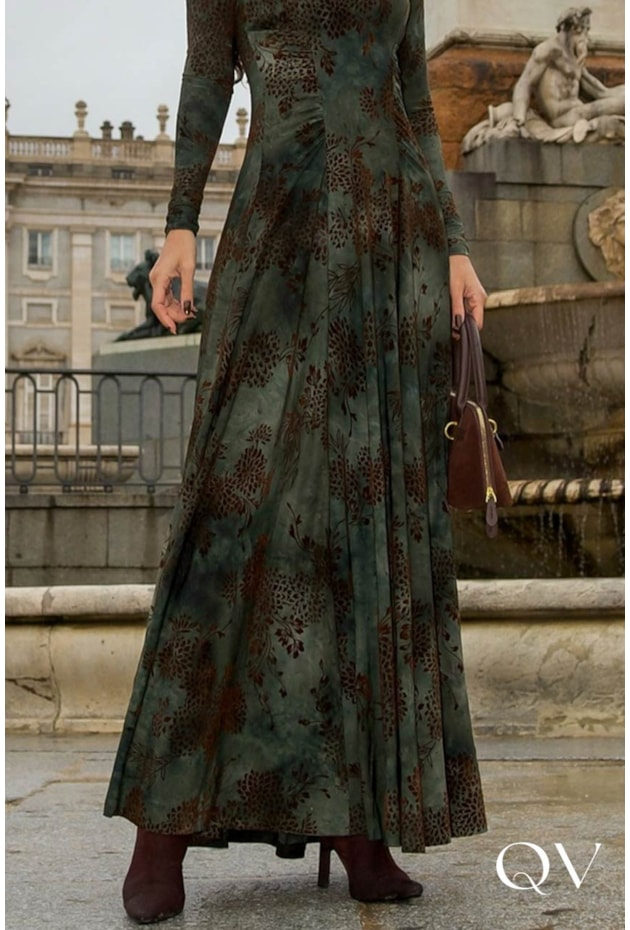 VESTIDO EM TULE COM RELEVO VERDE ESCURO - LUZIA FAZZOLLI