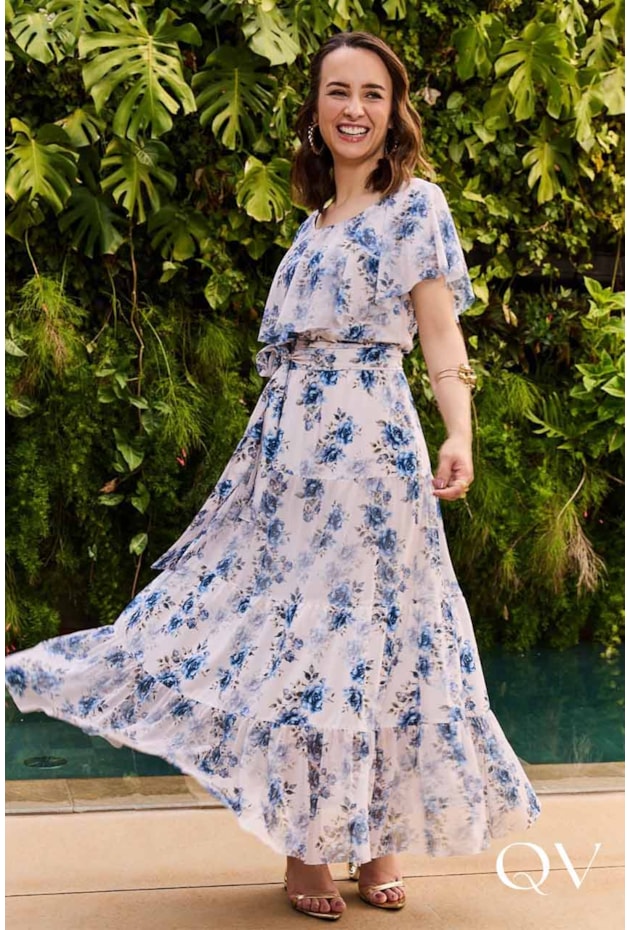 VESTIDO EM TULE COM TOQUE DE SEDA FLORAL - JANY PIM