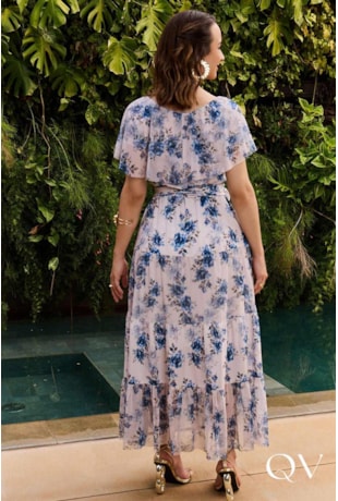 VESTIDO EM TULE COM TOQUE DE SEDA FLORAL - JANY PIM