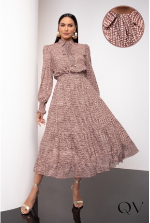 VESTIDO EM TULE ESTAMPADO MARROM - JANY PIM