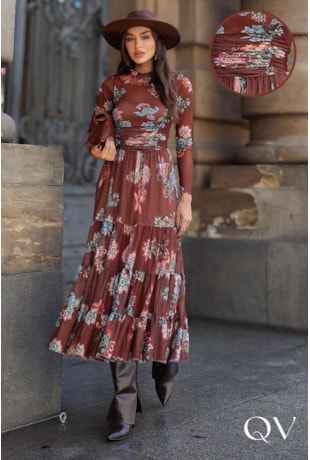 VESTIDO EM TULE ESTAMPADO MARROM - LUZIA FAZZOLLI VESTIDO EM TULE ESTAMPADO MARROM - LUZIA FAZZOLLI