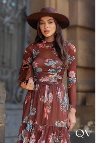 VESTIDO EM TULE ESTAMPADO MARROM - LUZIA FAZZOLLI VESTIDO EM TULE ESTAMPADO MARROM - LUZIA FAZZOLLI