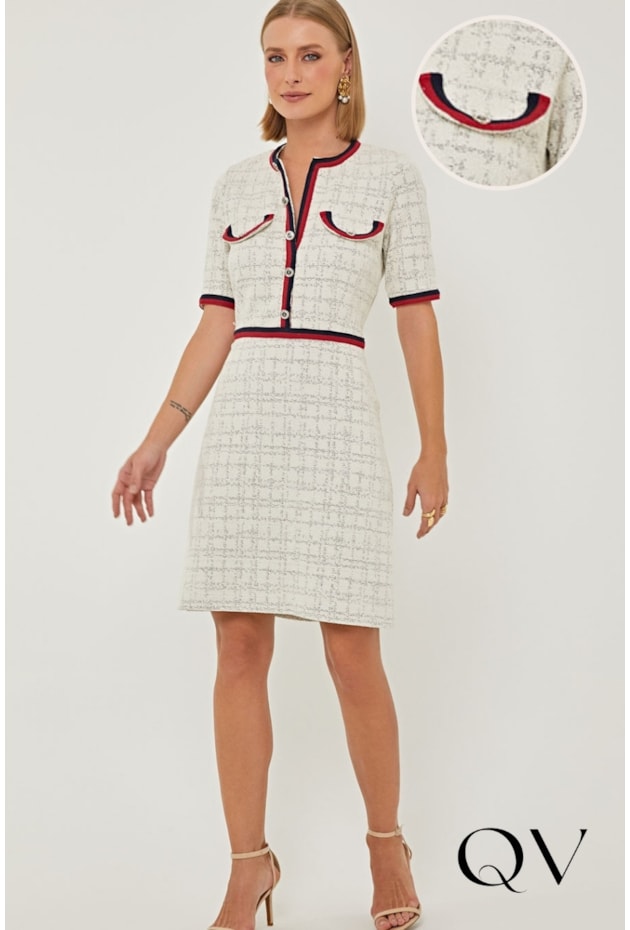 VESTIDO EM TWEED ALGODÃO OFF WHITE - LINDA DE MORRER