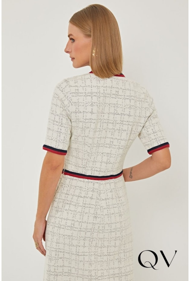 VESTIDO EM TWEED ALGODÃO OFF WHITE - LINDA DE MORRER