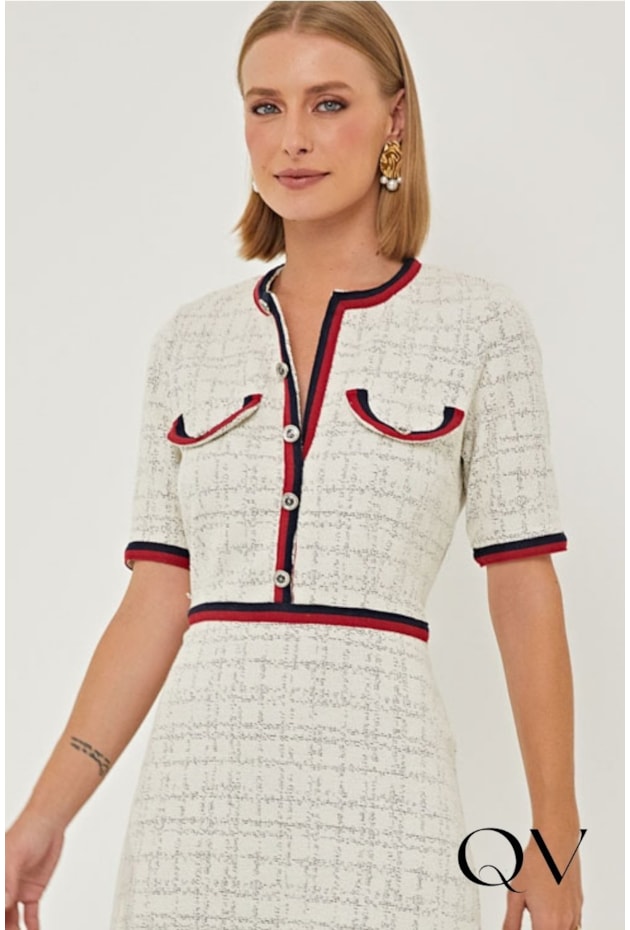 VESTIDO EM TWEED ALGODÃO OFF WHITE - LINDA DE MORRER