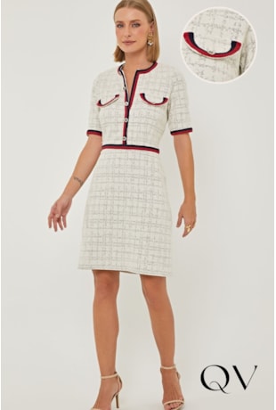 VESTIDO EM TWEED ALGODÃO OFF WHITE - LINDA DE MORRER