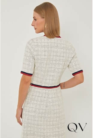 VESTIDO EM TWEED ALGODÃO OFF WHITE - LINDA DE MORRER