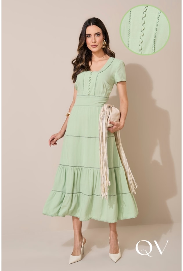 VESTIDO EM VISCOLINHO MAXI MIDI VERDE - JANY PIM