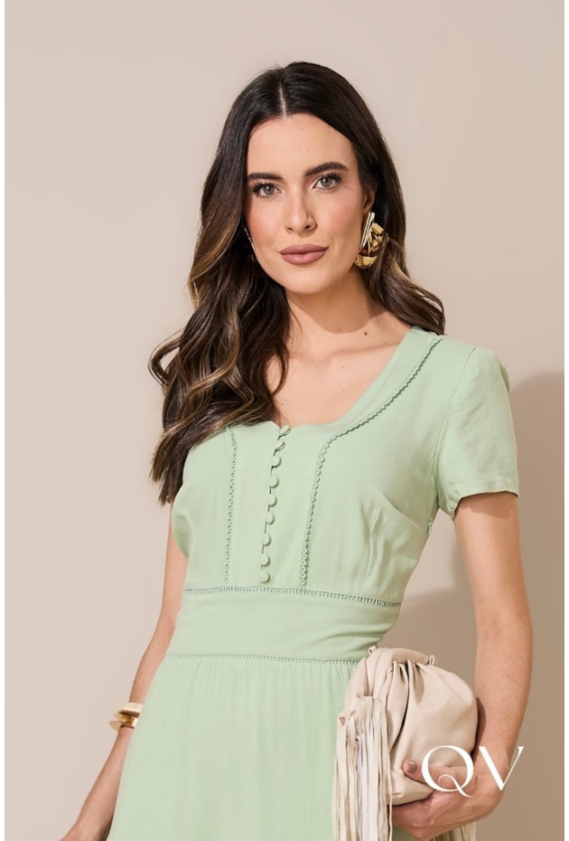 VESTIDO EM VISCOLINHO MAXI MIDI VERDE - JANY PIM