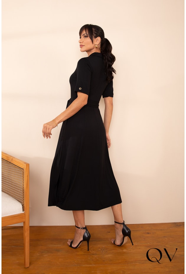 VESTIDO EM VISCOLYCRA MIDI PRETO - LEKAZIS