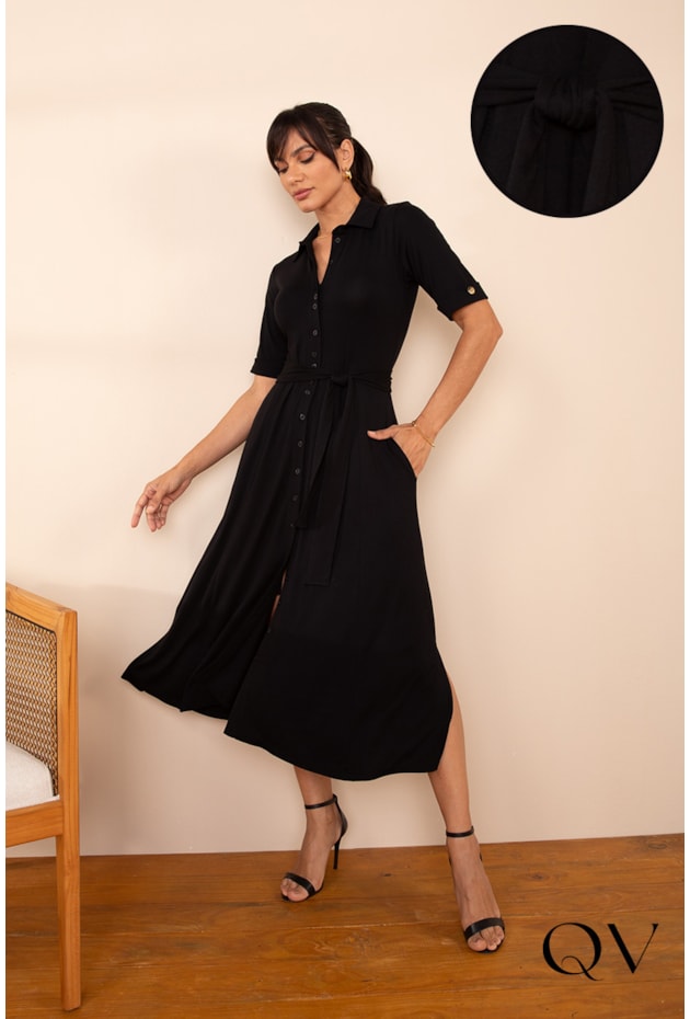 VESTIDO EM VISCOLYCRA MIDI PRETO - LEKAZIS