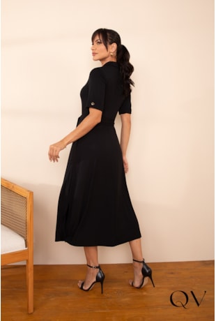 VESTIDO EM VISCOLYCRA MIDI PRETO - LEKAZIS