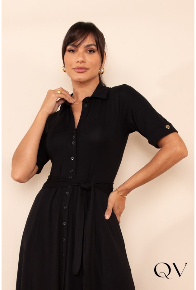 VESTIDO EM VISCOLYCRA MIDI PRETO - LEKAZIS