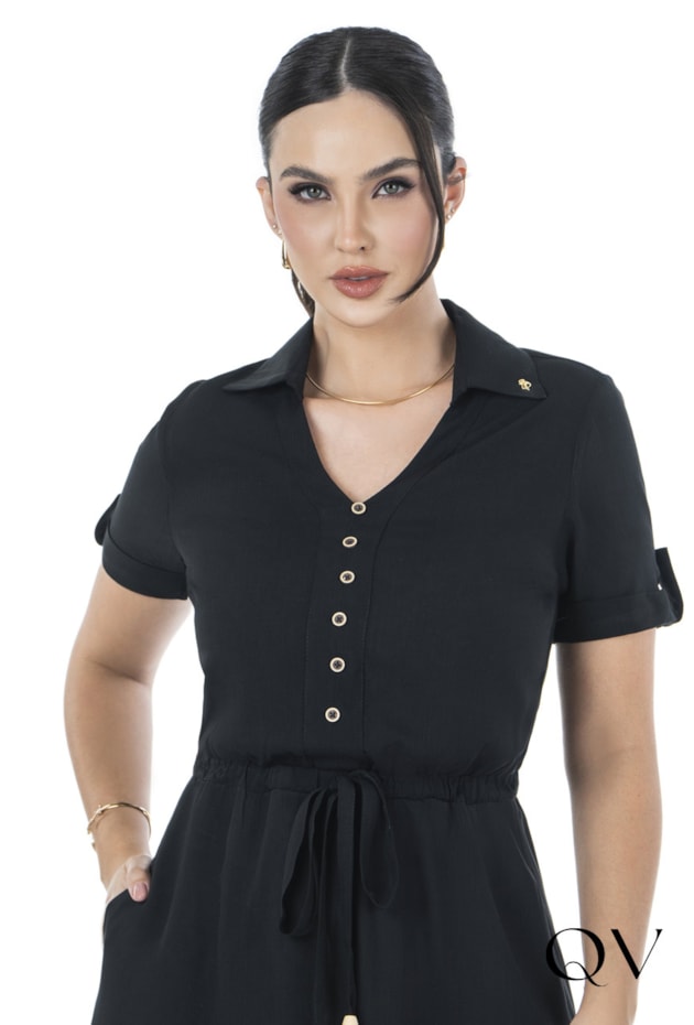 VESTIDO EM VISCOSE COM FENDA FRONTAL PRETO - VIA TOLENTINO