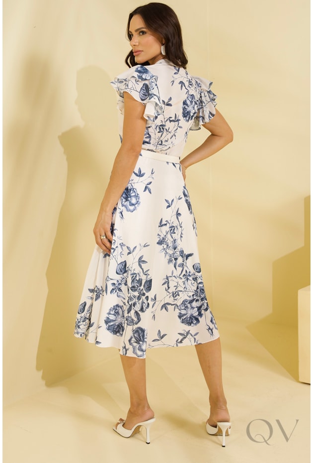 VESTIDO EM VISCOSE COM TOQUE DE SEDA OFF WHITE FLORAL - JANY PIM
