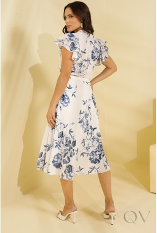 VESTIDO EM VISCOSE COM TOQUE DE SEDA OFF WHITE FLORAL - JANY PIM