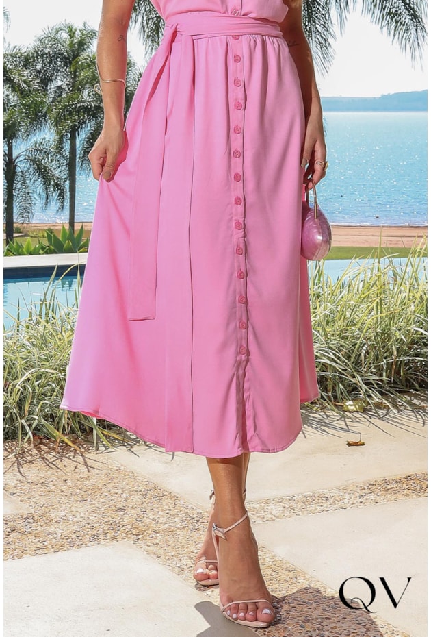 VESTIDO EM VISCOSE DE TWILL ROSA - JANY PIM VESTIDO EM VISCOSE DE TWILL ROSA - JANY PIM