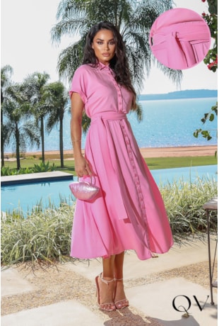 VESTIDO EM VISCOSE DE TWILL ROSA - JANY PIM