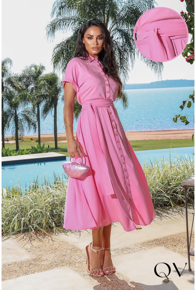 VESTIDO EM VISCOSE DE TWILL ROSA - JANY PIM