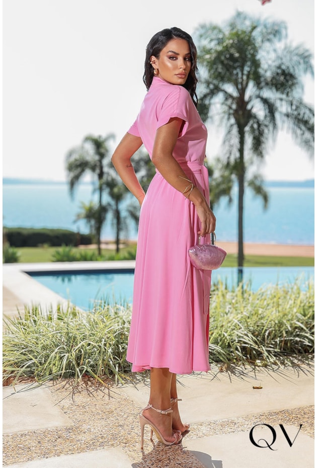 VESTIDO EM VISCOSE DE TWILL ROSA - JANY PIM