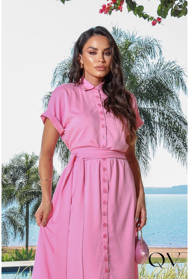 VESTIDO EM VISCOSE DE TWILL ROSA - JANY PIM