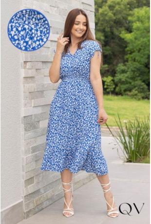 VESTIDO EM VISCOSE FLORAL MARINHO - VALENTINA SIRRAH