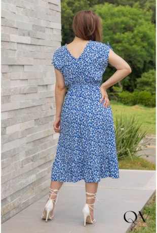 VESTIDO EM VISCOSE FLORAL MARINHO - VALENTINA SIRRAH