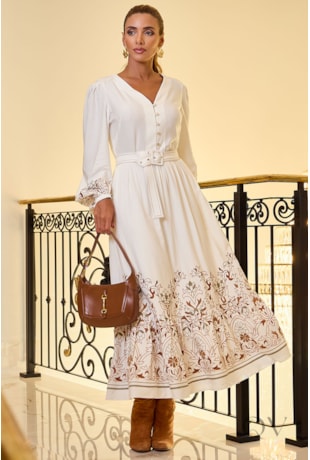 VESTIDO EM VISCOSE OFF WHITE - LUZIA FAZZOLLI