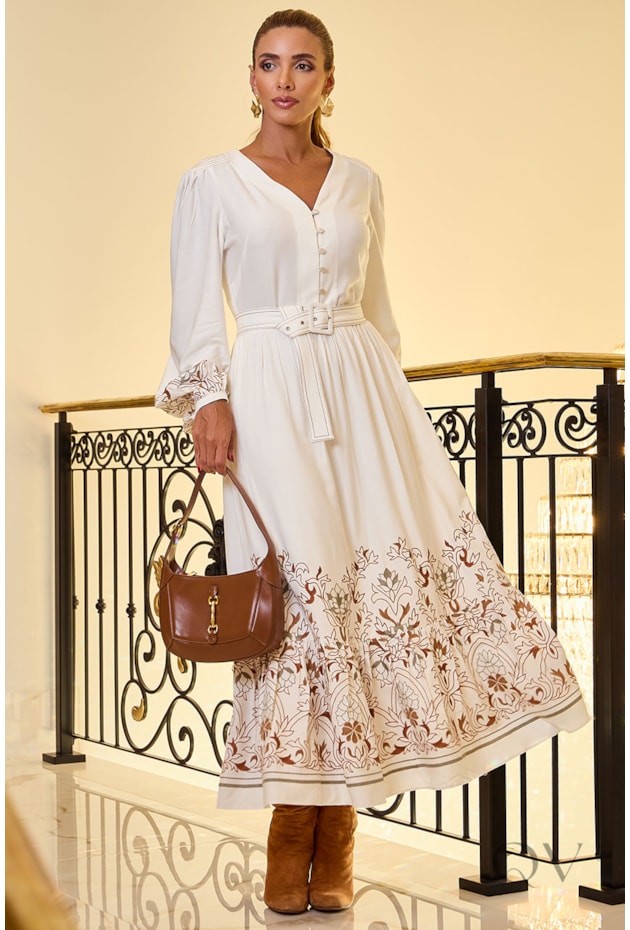 VESTIDO EM VISCOSE OFF WHITE - LUZIA FAZZOLLI