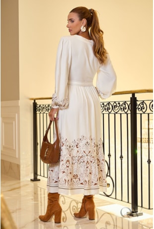 VESTIDO EM VISCOSE OFF WHITE - LUZIA FAZZOLLI