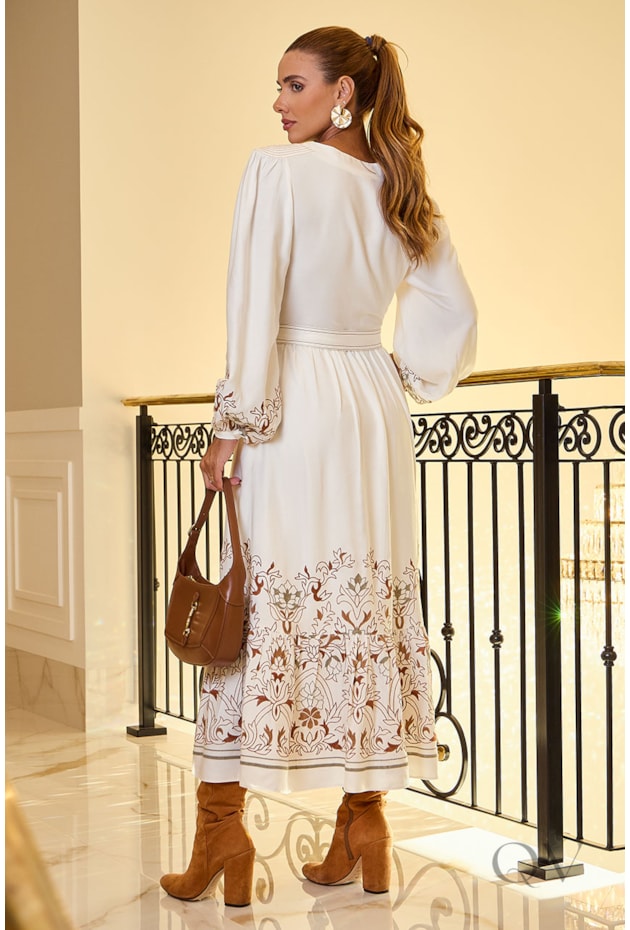 VESTIDO EM VISCOSE OFF WHITE - LUZIA FAZZOLLI