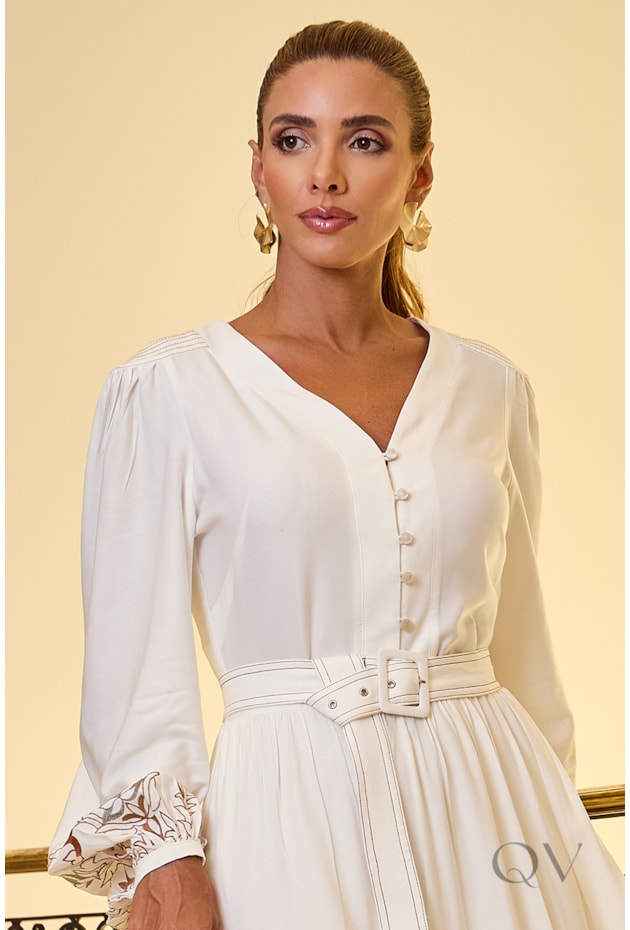 VESTIDO EM VISCOSE OFF WHITE - LUZIA FAZZOLLI