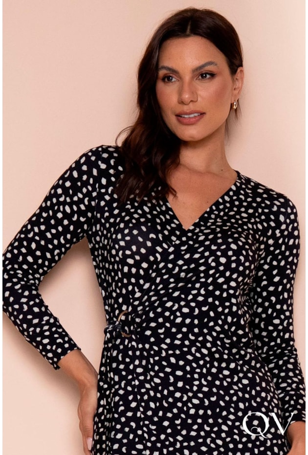 VESTIDO ENVELOPE VISCOLYCRA POÁ P&B - LEKAZIS VESTIDO ENVELOPE VISCOLYCRA POÁ P&B - LEKAZIS