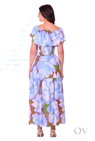 VESTIDO ESTAMPA FLORAL EM TECIDO PLANO AZUL - HAPUK
