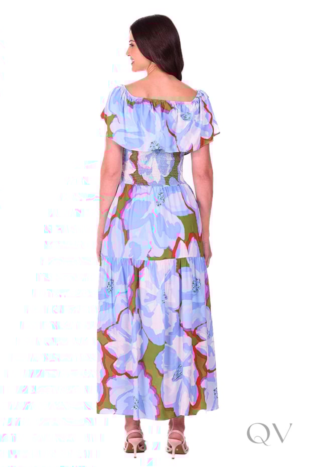 VESTIDO ESTAMPA FLORAL EM TECIDO PLANO AZUL - HAPUK