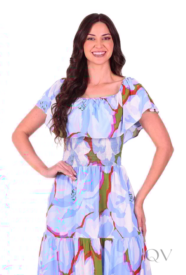 VESTIDO ESTAMPA FLORAL EM TECIDO PLANO AZUL - HAPUK