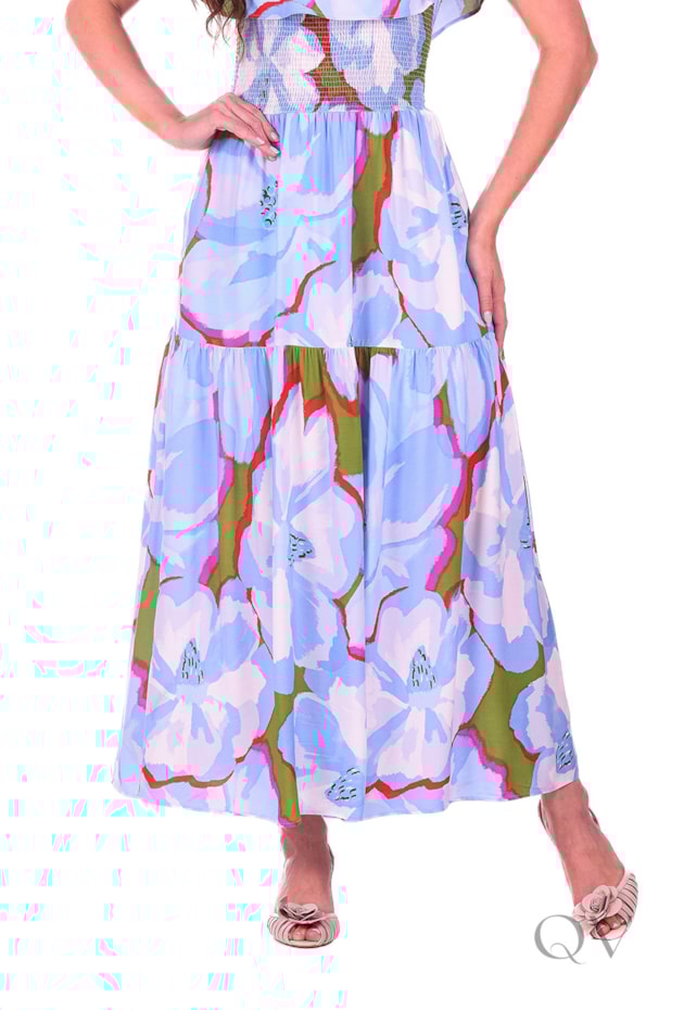 VESTIDO ESTAMPA FLORAL EM TECIDO PLANO AZUL - HAPUK
