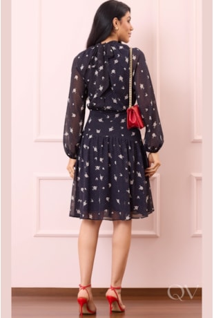 VESTIDO ESTAMPA FLORAL LIBERTY EM CREPE MUSSELINE AZUL - PURO SHARMY