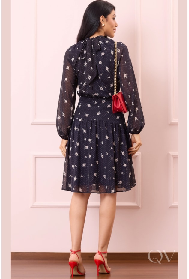 VESTIDO ESTAMPA FLORAL LIBERTY EM CREPE MUSSELINE AZUL - PURO SHARMY
