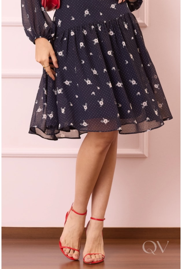 VESTIDO ESTAMPA FLORAL LIBERTY EM CREPE MUSSELINE AZUL - PURO SHARMY