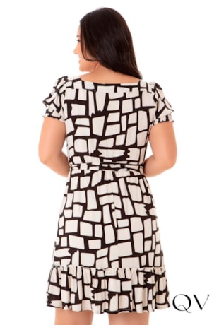 VESTIDO ESTAMPA GEOMÉTRICA COM FAIXA PB - HAPUK